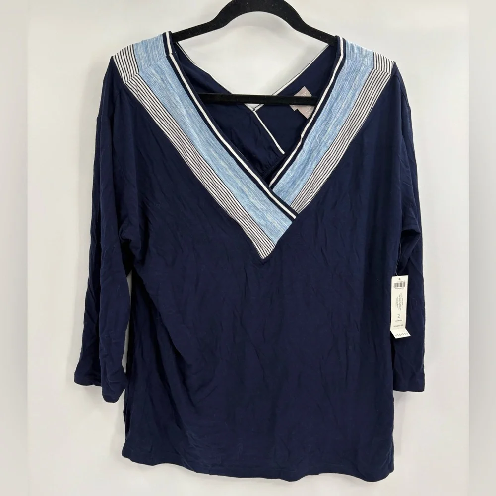 Chicos Navy & Light Blue Super Soft Top - Picture 2 of 16